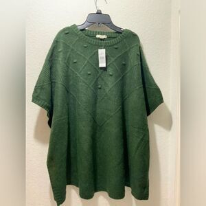 LOFT M/L Medium Large Heather Green Knit Poncho Sweater Wool Blend Soft Cozy
